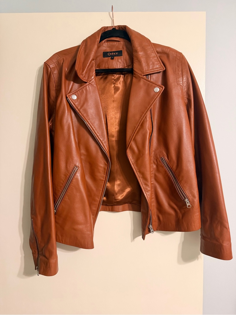 Quince Women's Burnt Tan Leather Biker Jacket